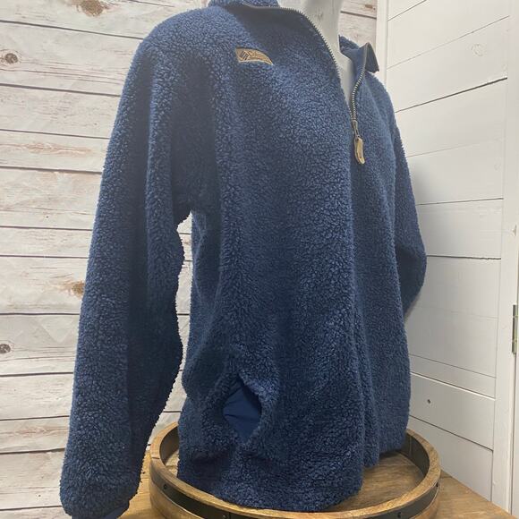Columbia Unisex Mens Women Fleece Pullover 1/4 Zip Sweater Blue Pockets Large - Picture 9 of 9
